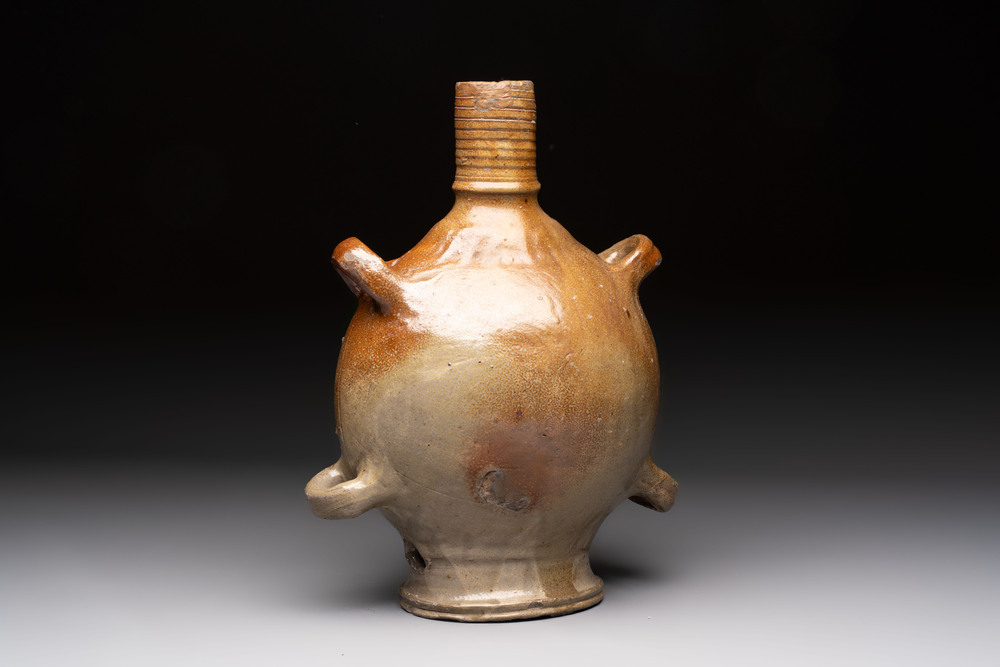 A Raeren stoneware pilgrim's flask, Germany, 17th C.