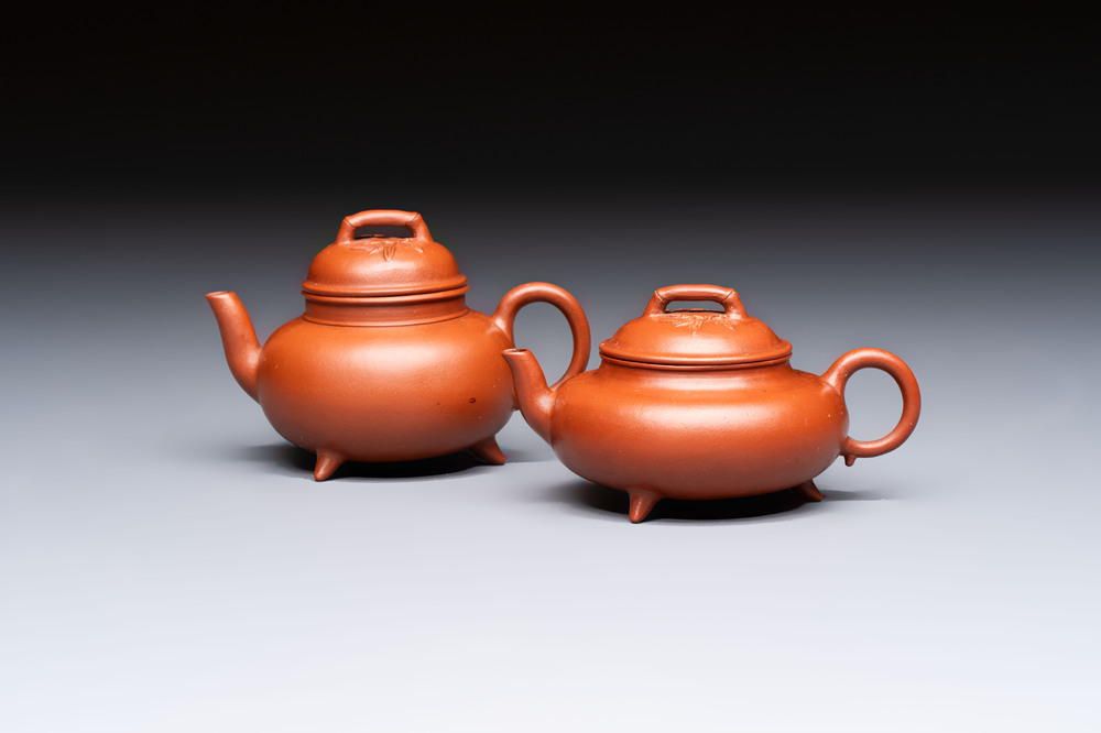 Two Chinese Yixing stoneware teapots and covers, Mengchen 孟臣 marks, 19th C.