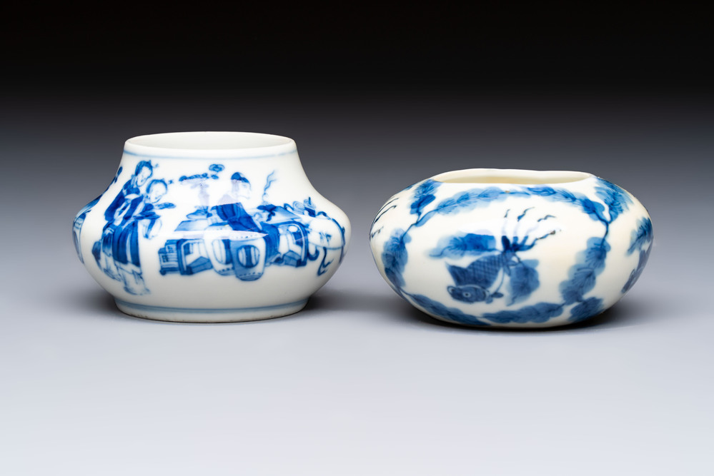 Two fine Chinese blue and white water pots, Jiajing mark, 19th C.