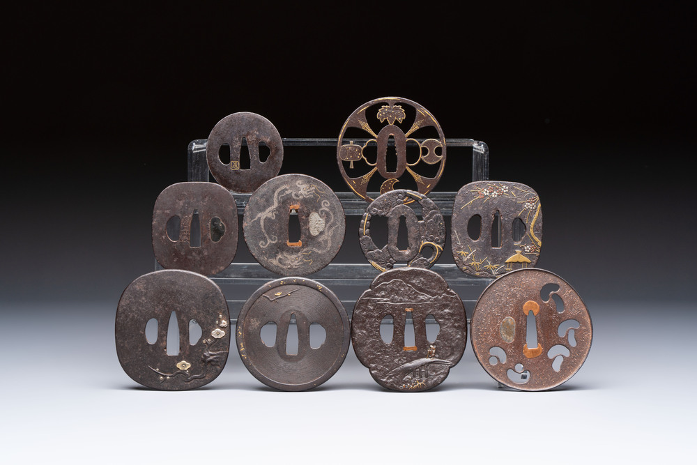 A varied collection of ten Japanese iron tsuba, Edo