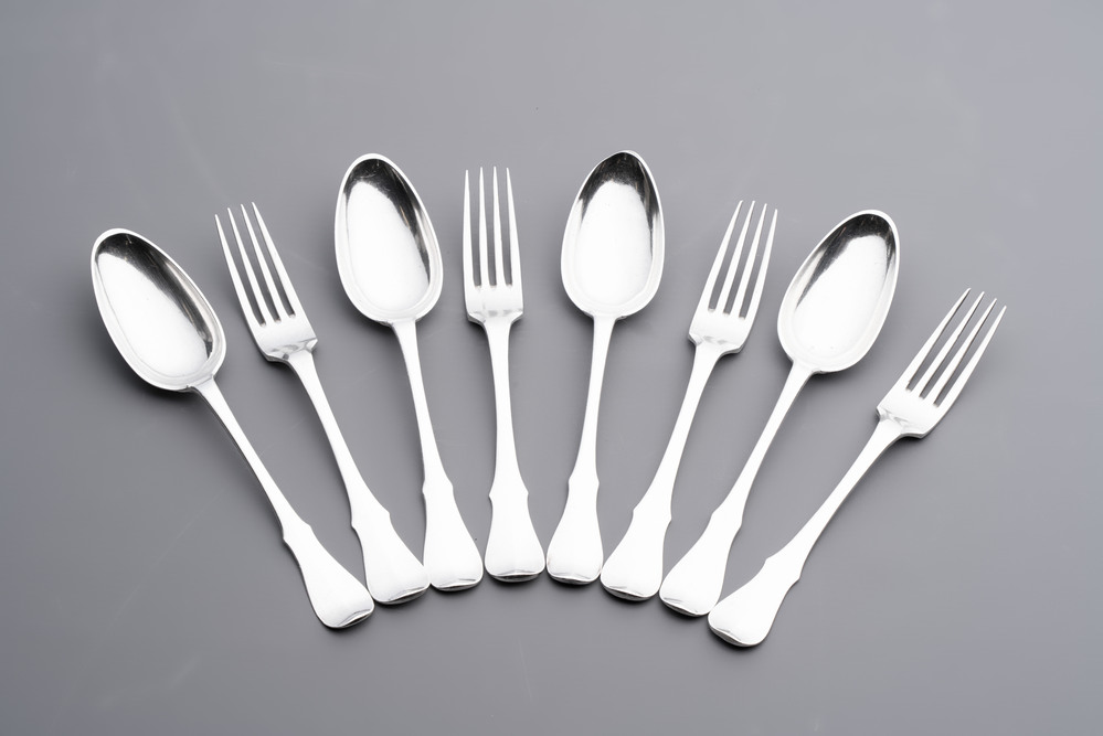 Four sets of silver spoons and forks, Ghent, dated (17)90