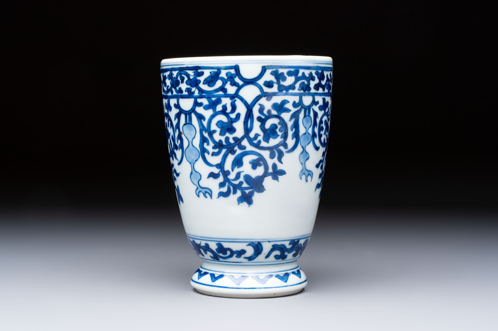 A Chinese blue and white beaker after a European silver model, lingzhi mark, Kangxi