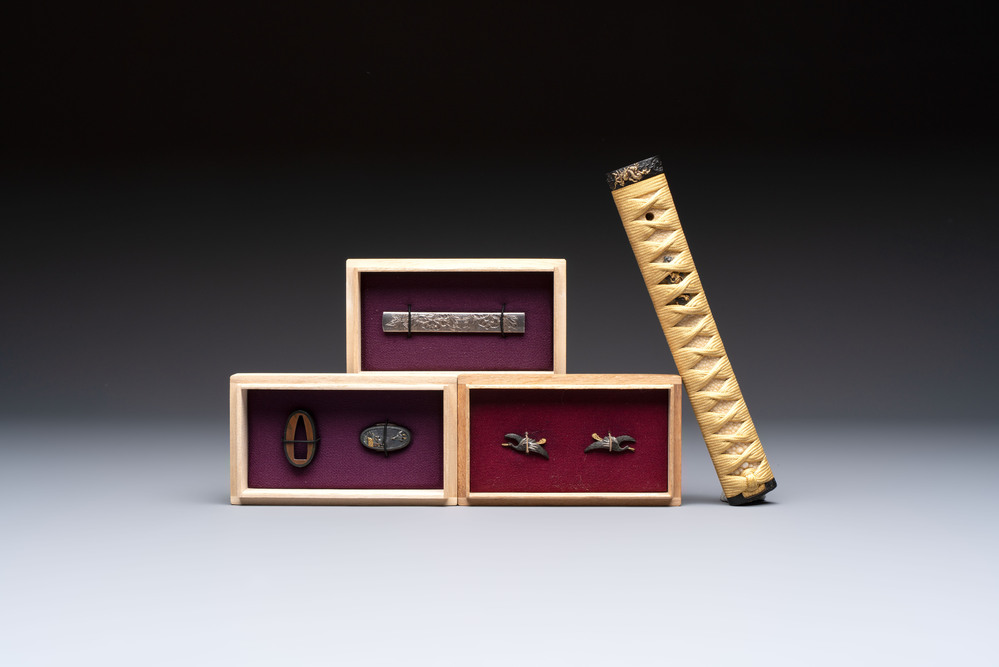 A varied group of six Japanese koshirae components or sword fittings, Edo