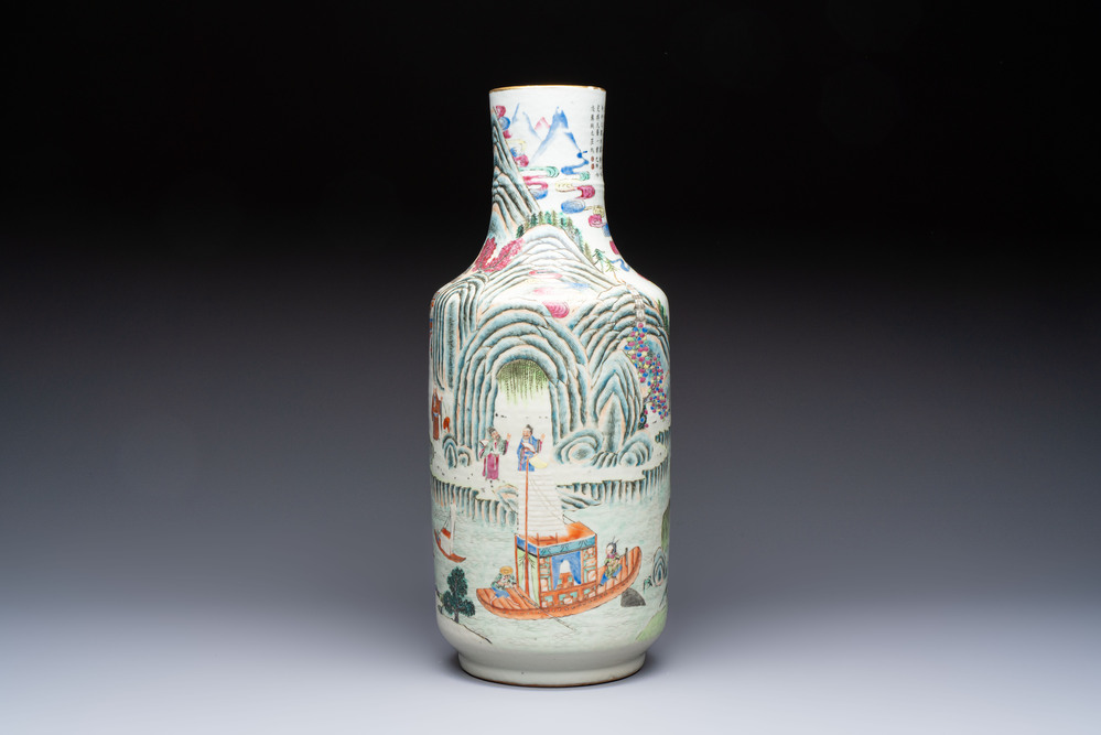 A fine Chinese famille rose 'Ode to the Red Cliff' vase, Hongwu mark, Daoguang