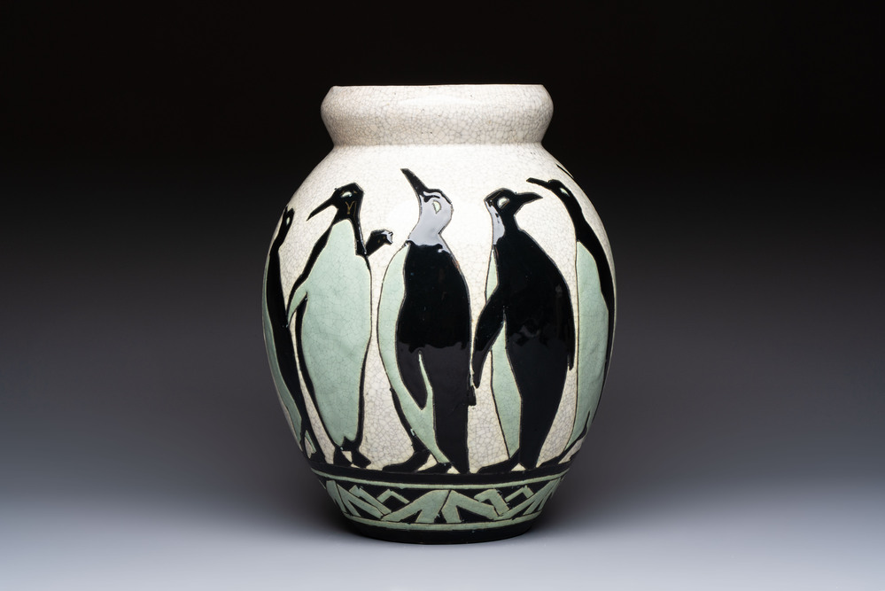 A fine Charles Catteau for Boch K&eacute;ramis 'Penguin' vase, early 20th C.
