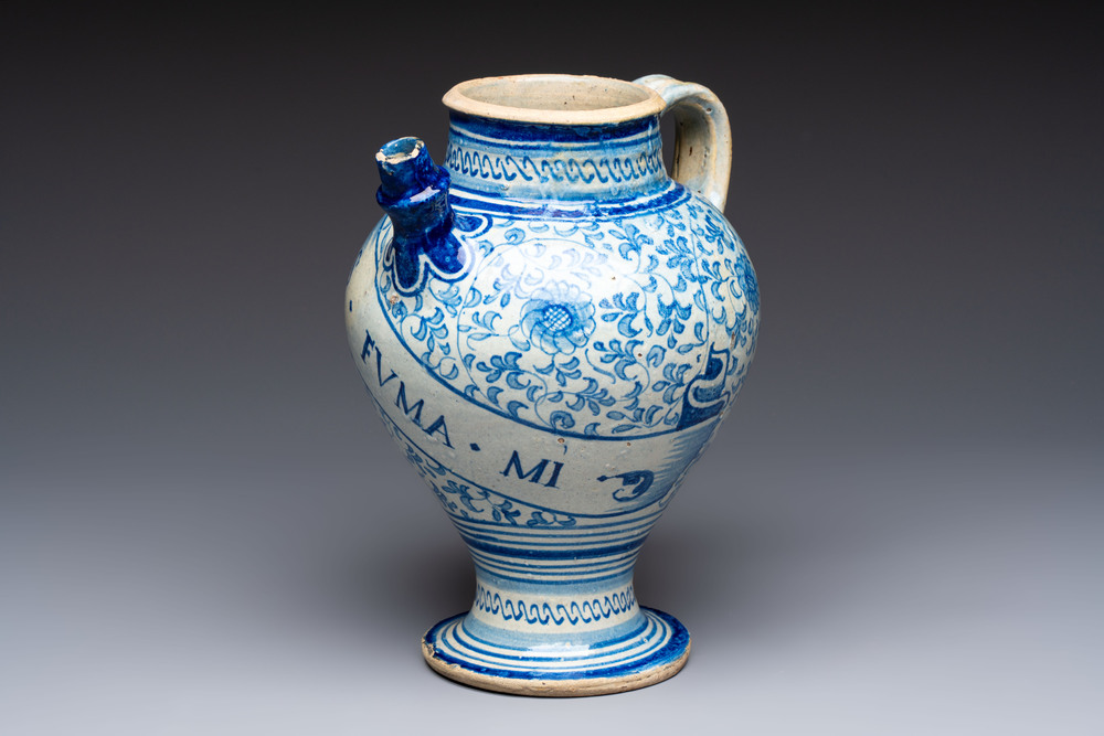 A fine blue and white Antwerp maiolica wet drug jar, 16th C.