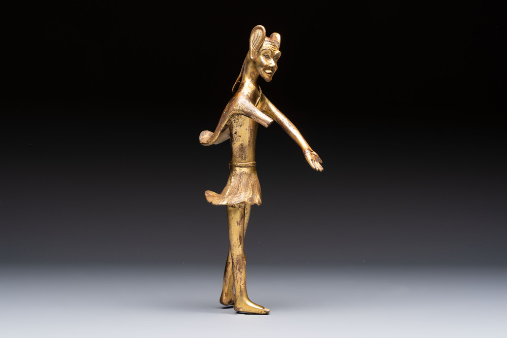 A Chinese gilt bronze figure of a birdman, probably Han