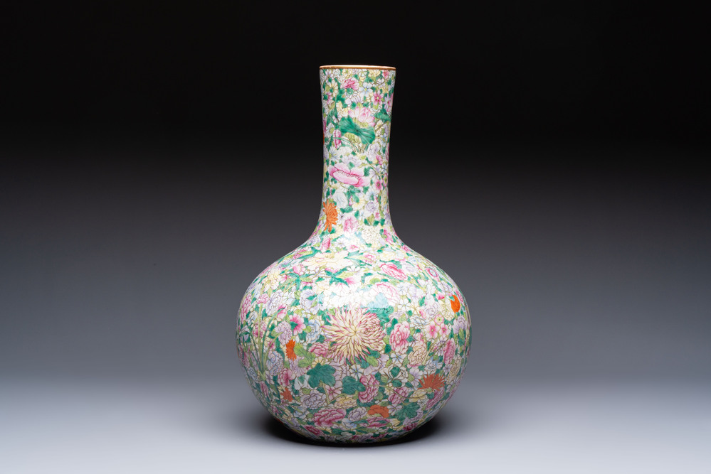 A Chinese famille rose mille-fleurs vase, Qianlong mark, Republic