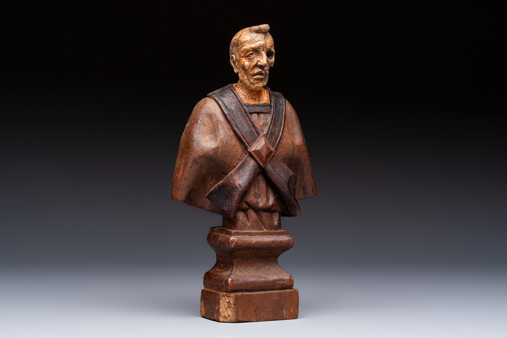 A 'Memento Mori' wooden bust of a clergyman, Germany, 19th C.