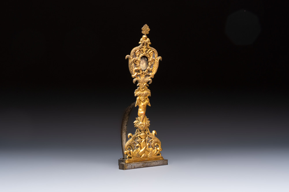 An Italian gilt-bronze reliquary with openworked decoration, 18th C.
