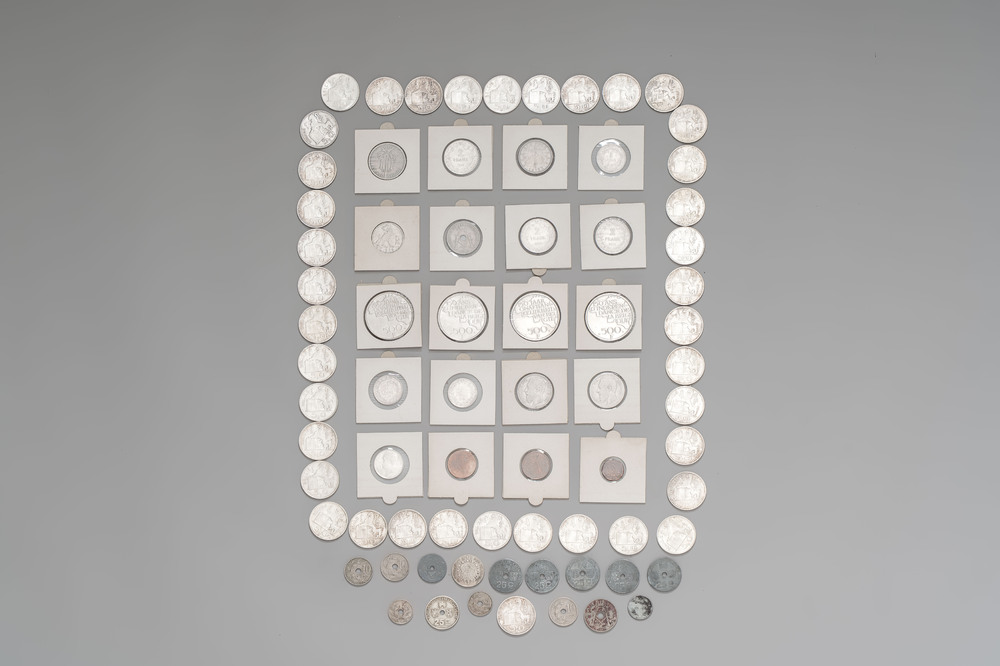 A collection of 75 Belgian coins, including silver, 1866-1980