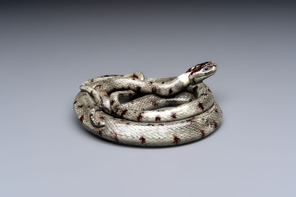 A French faience model of a snake, probably Saint-Honor&eacute;-Les-Bains, 19th C.