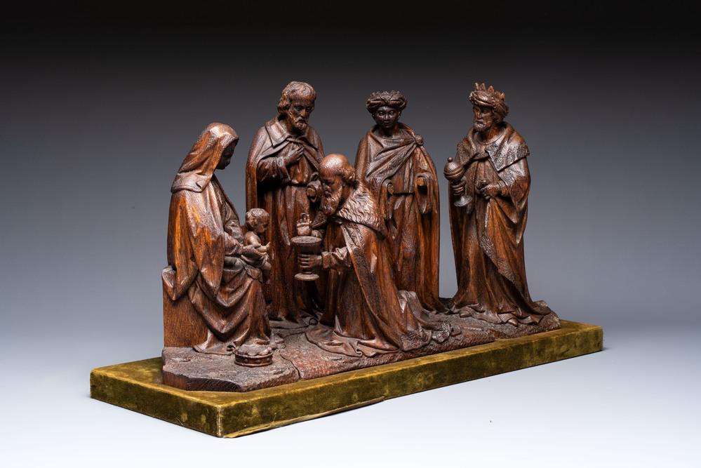 A Flemish carved wooden 'Adoration of the Magi' group, 18th C.