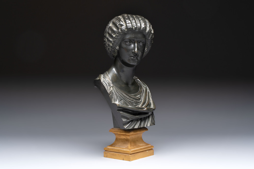 A parcel-gilt bronze bust of a Roman woman, possibly Livia Drusilla or Agrippina the Elder, France, Empire period, early 19th C.
