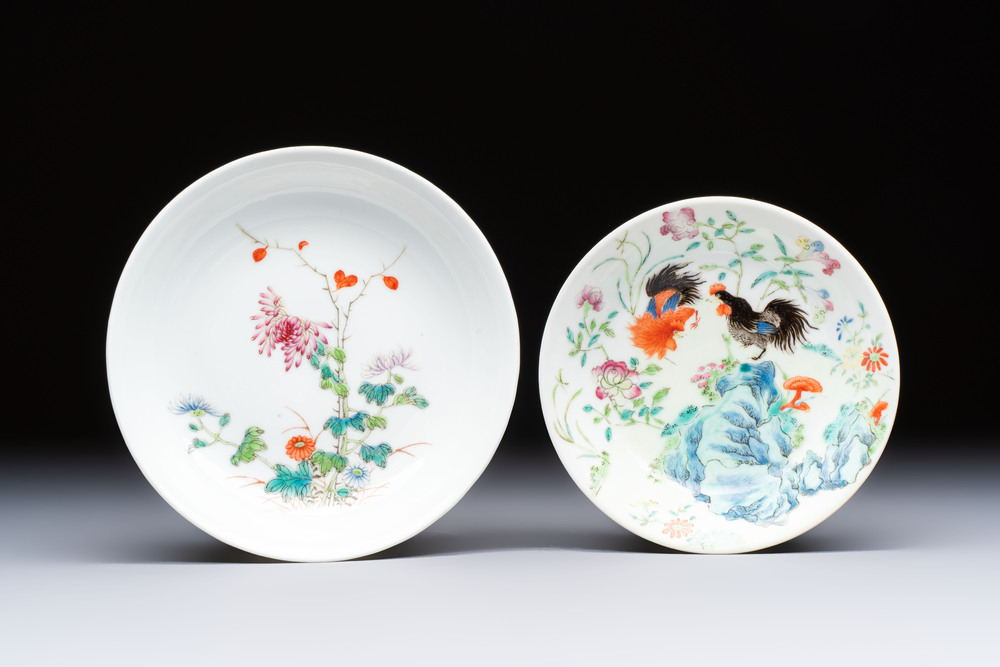 Two Chinese famille rose plates, Chenghua and Guangxu mark, Republic