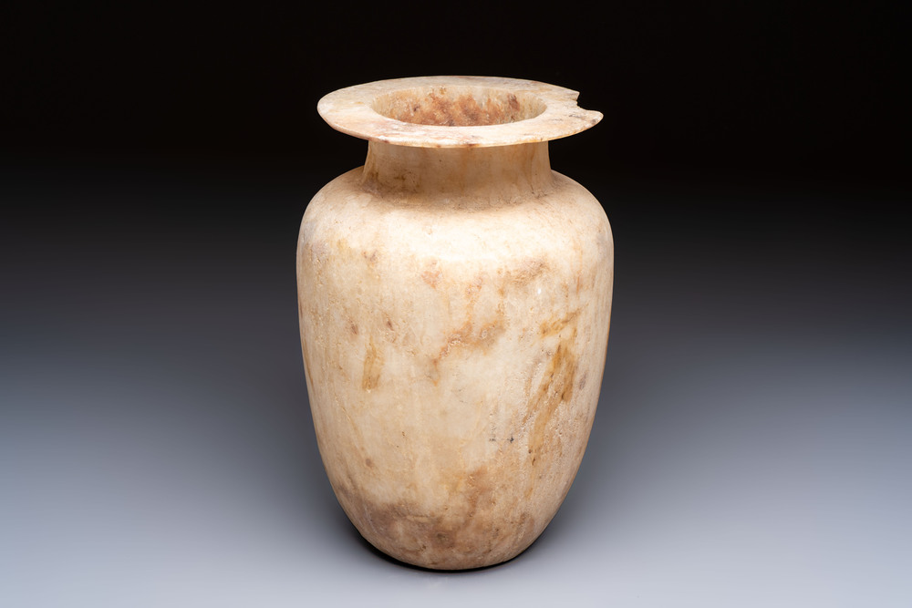 A large Egyptian alabaster jar, probably Middle Kingdom, 1987-1640 B.C.