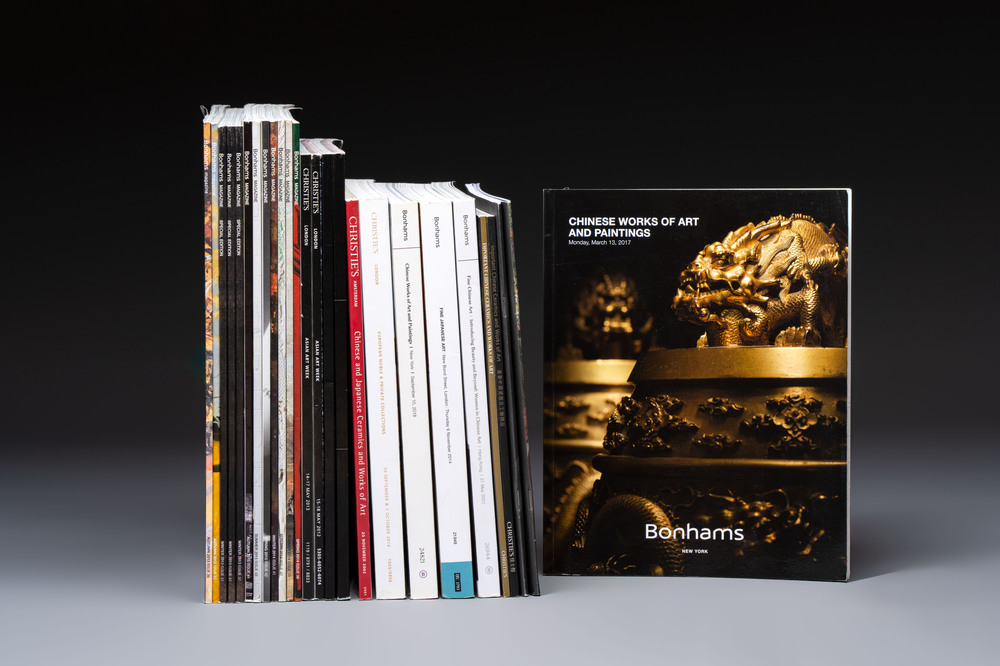 A varied collection of 26 Bonhams and Christie's auction catalogues and magazines, 2002-2018