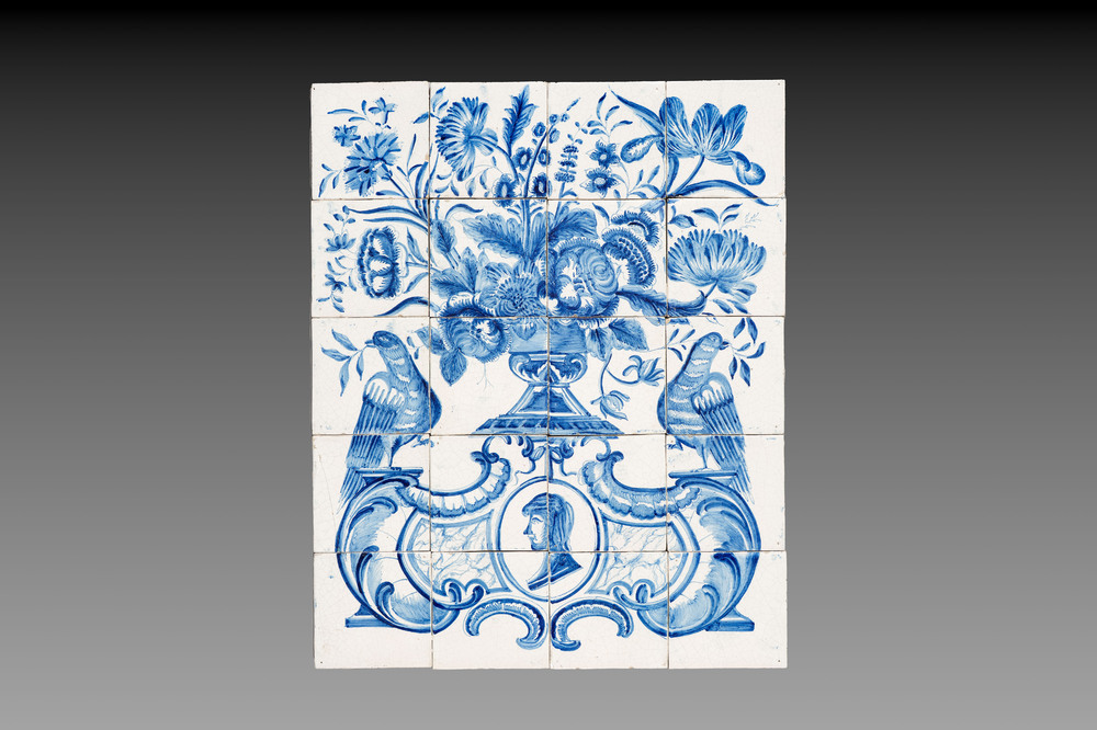 A blue and white 20-piece Dutch Delft tile mural, early 19th C.