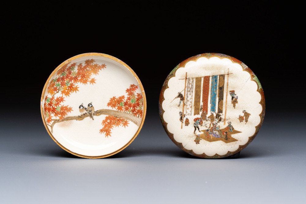 A rare and fine Japanese Satsuma box and cover, signed Yabu Meizan (1853-1934), Meiji, 19/20th C.