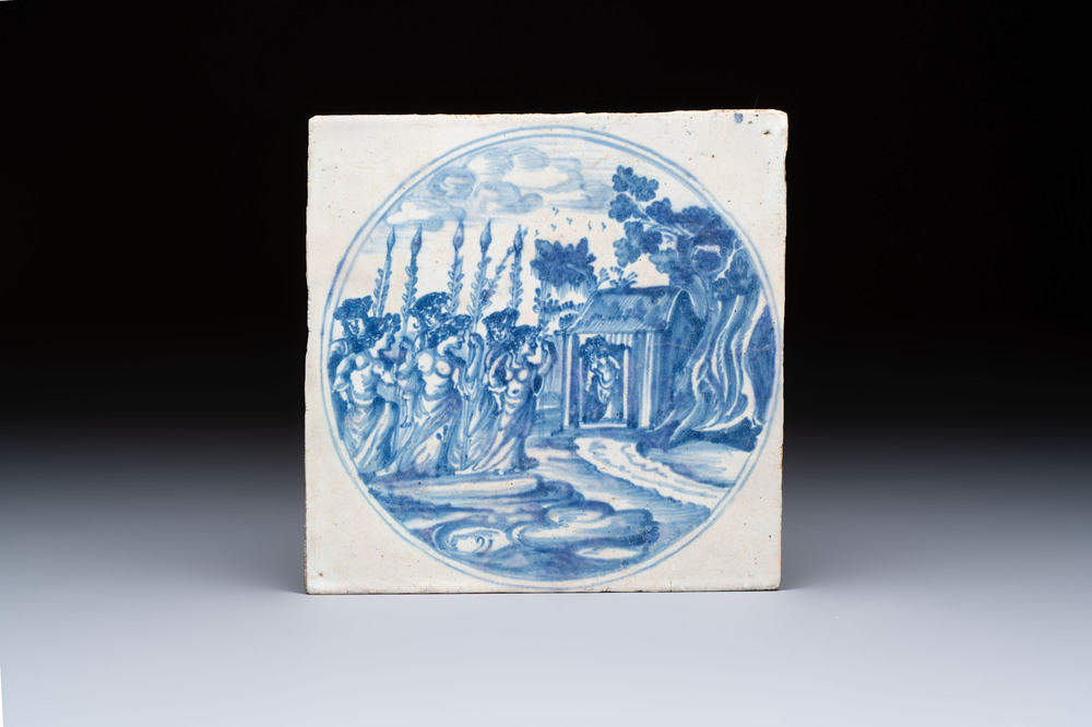 A rare large blue and white Dutch Delft mythological tile, Harlingen, ca. 1680