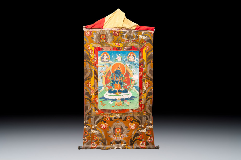 A Tibetan 'Vajradhara Yab Yum' thangka, 19/20th C.