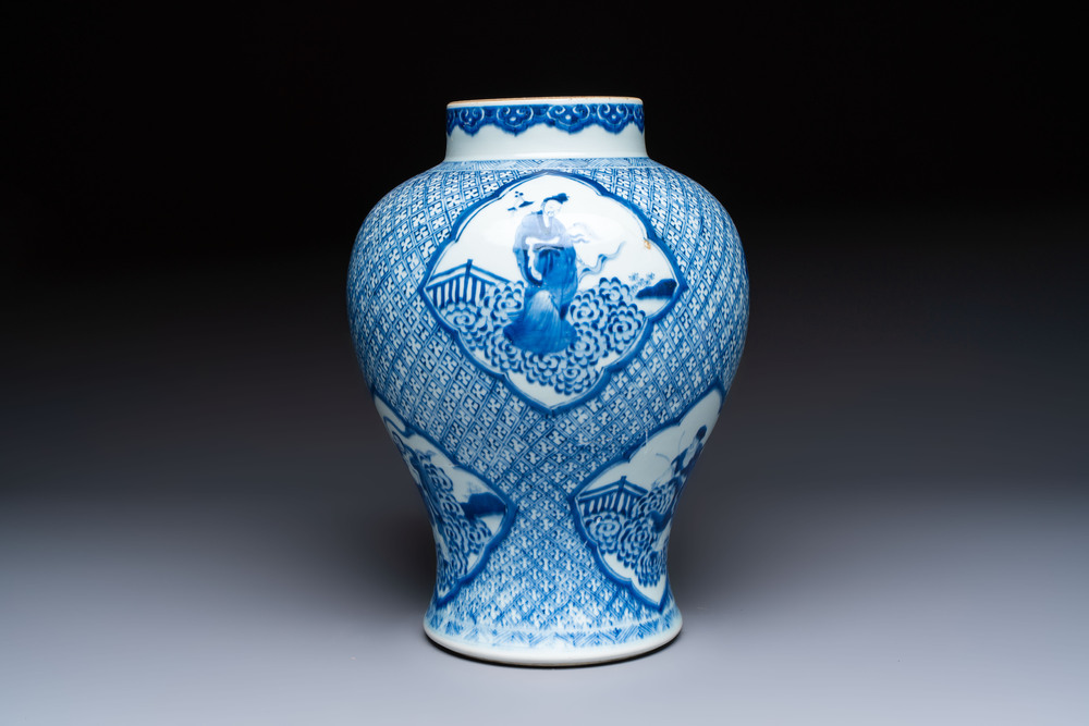 A Chinese blue and white 'Eight Immortals' vase, Kangxi