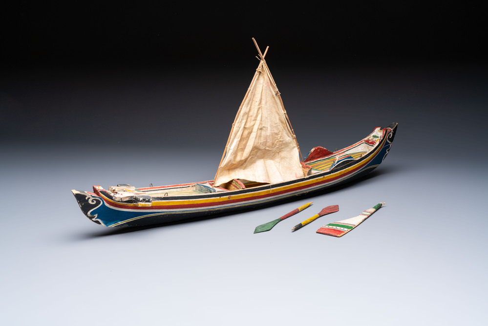 A polychrome wooden model of a traditional Madurese boat, Indonesia, 19/20th C.