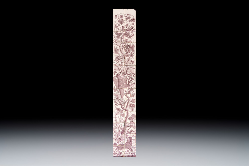 A manganese Dutch Delft 26-piece tile pillar, 18th C.