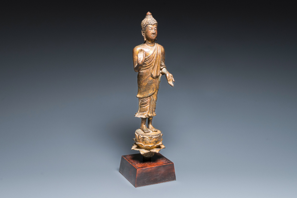 A Thai gilt bronze Buddha Shakyamuni in Lan Na-style, probably 16th C.