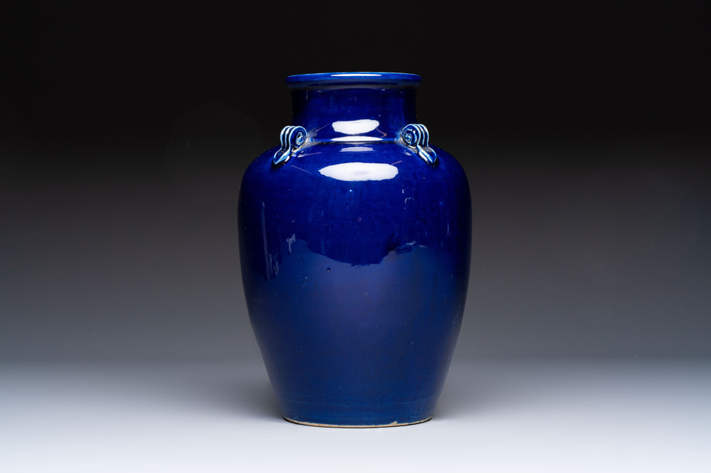 A Vietnamese blue-glazed Bien Hoa pottery vase, impressed Dong Tran Dongnai mark, 20th C.