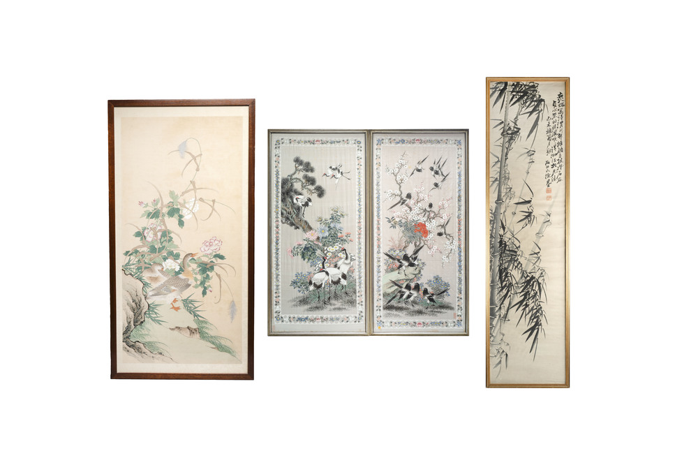 Four Chinese school paintings, ink and colour on paper and silk, one signed Yutianshi 雨田氏 and dated 1919