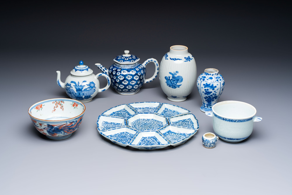 A group of Chinese and Japanese famille verte, blue and white wares, Kangxi and later