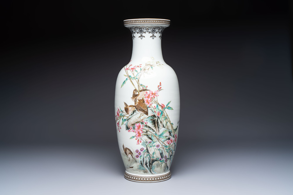A fine Chinese famille rose 'An Ju Le Ye 安居樂業' vase, Gong Yi 工藝 seal and Jingdezhen 景德鎮 mark, 20th C.