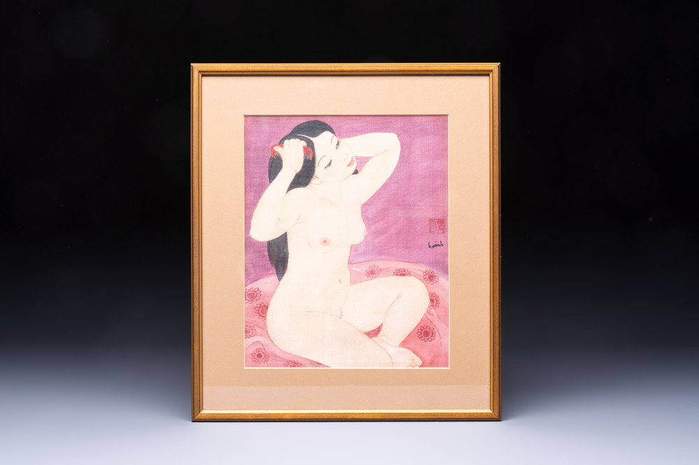 Ngyuen Hoang Hoanh (Vietnam, born 1937): Seated nude, ink and colour on silk