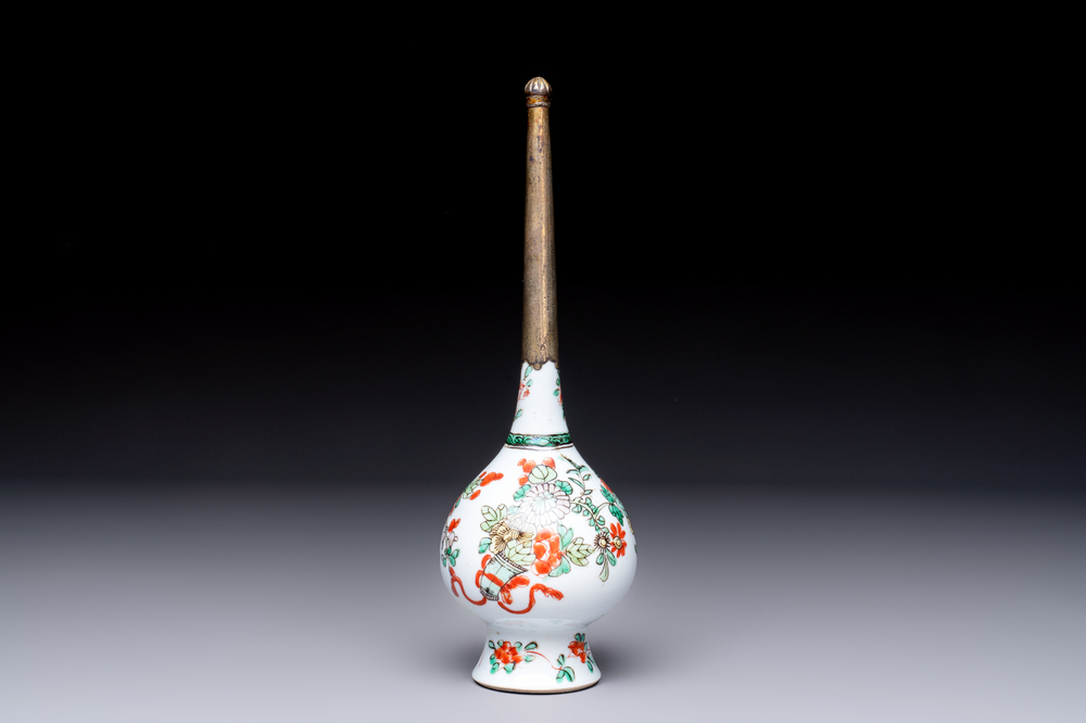 A gilt-bronze-mounted Chinese famille verte rosewater sprinkler for the Islamic market, Kangxi
