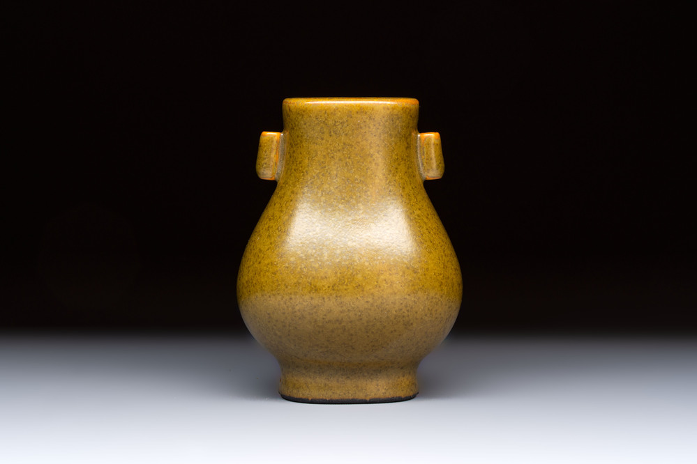 A Chinese teadust-glazed miniature 'Hu' vase, Jingdezhen mark, Republic