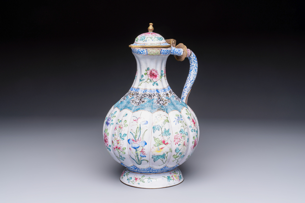 A fine and rare Chinese Canton enamel ewer for the Islamic or Indian market, Yongzheng