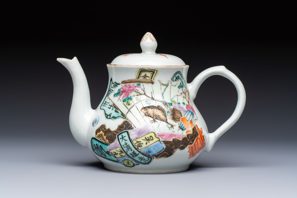 A Chinese famille rose 'Collage' teapot, Tongzhi mark, Republic, dated 1922