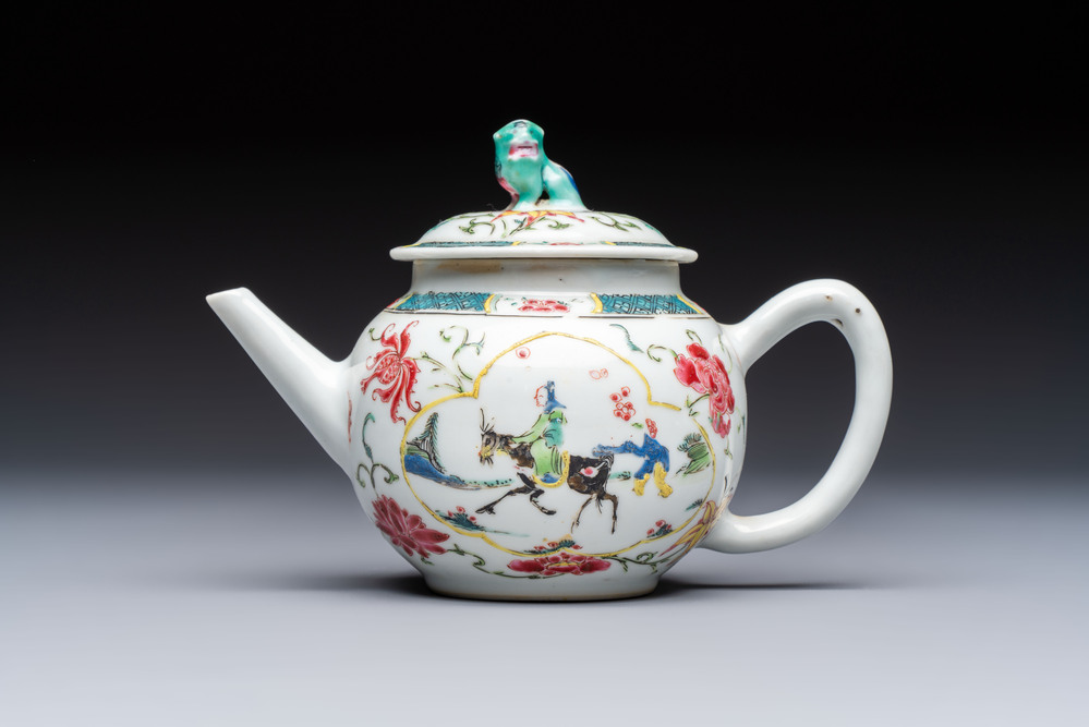 A Chinese famille rose 'Ta Xue Xun Mei 踏雪尋梅' teapot and cover, Yongzheng/Qianlong