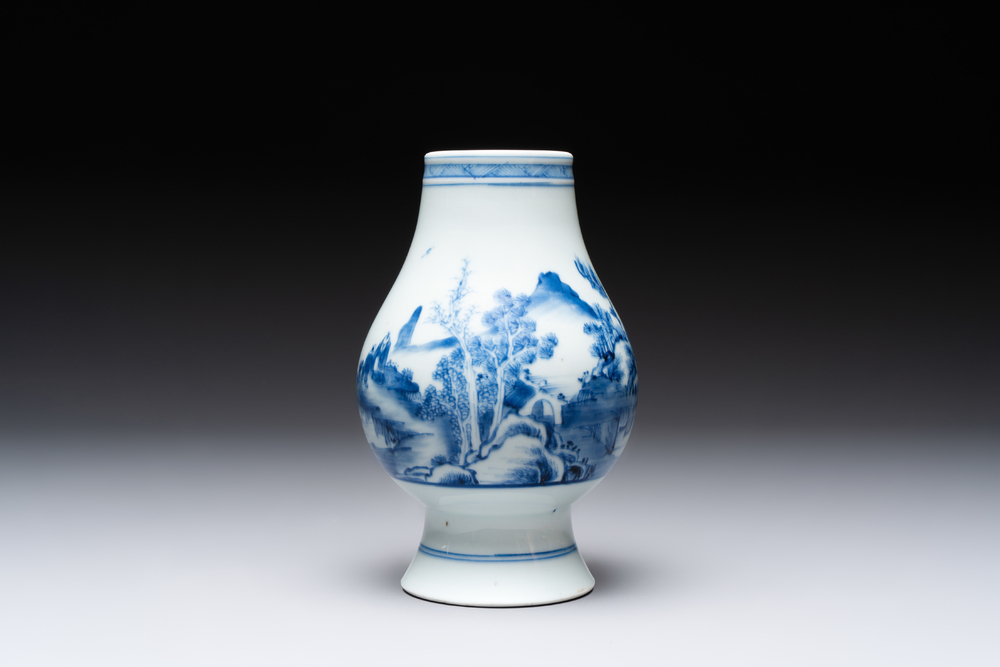 A Chinese blue and white 'Scholars in a Landscape' vase, Yongzheng mark and of the period