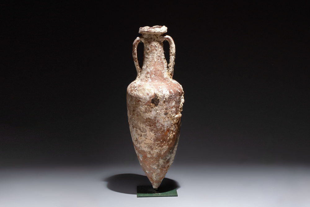 A Roman pottery fish oil or wine transport amphora with marine encrustation, South of Spain, 1st C. B.C./1st C.