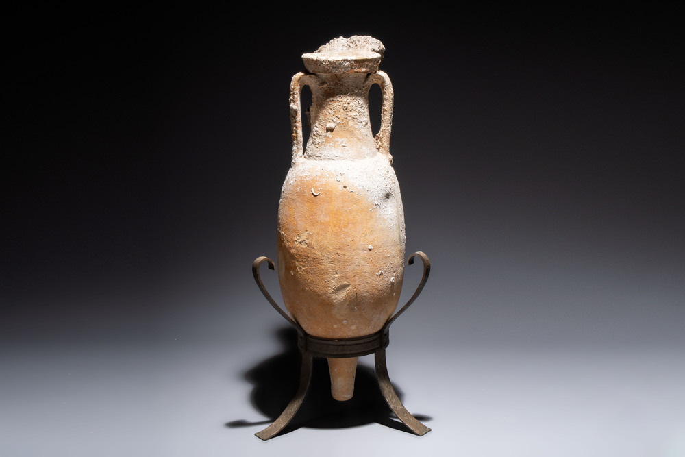 A Roman pottery fish oil or wine transport amphora with marine encrustation, South of Spain, 1st C. B.C./1st C.