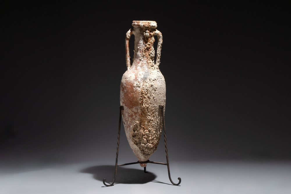 A Roman pottery fish oil or wine transport amphora with marine encrustation, South of Spain, 1st C. B.C./1st C.