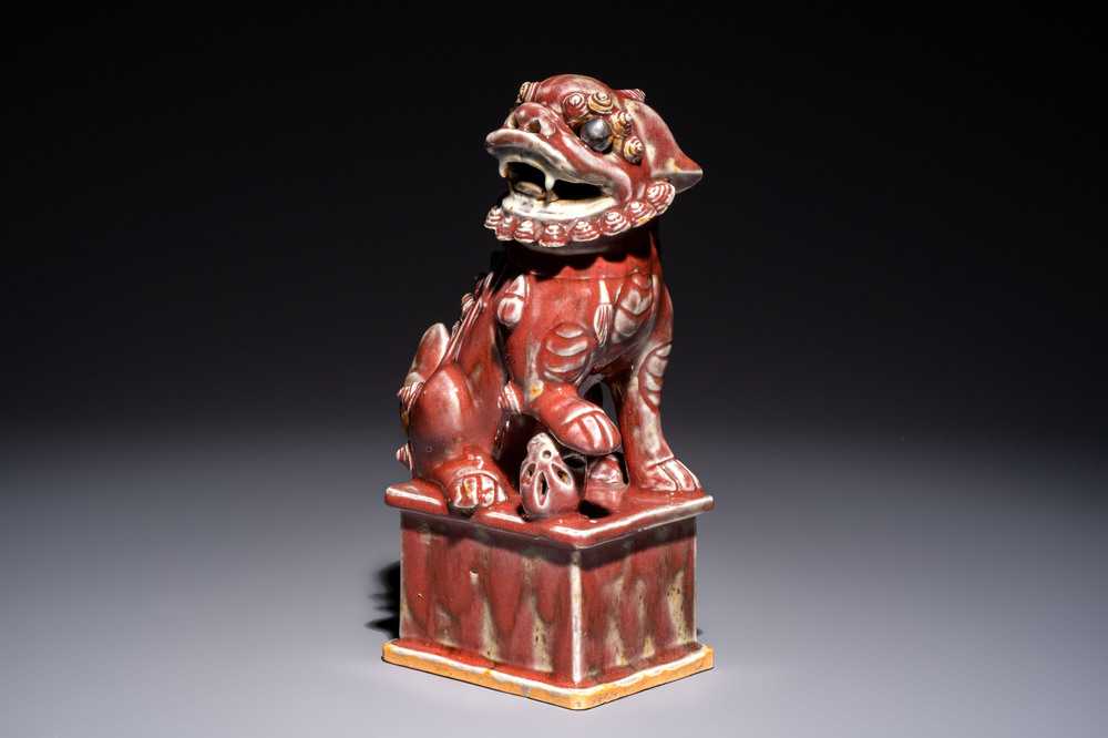 A Chinese copper-red-glazed Buddhist lion, 19th C.