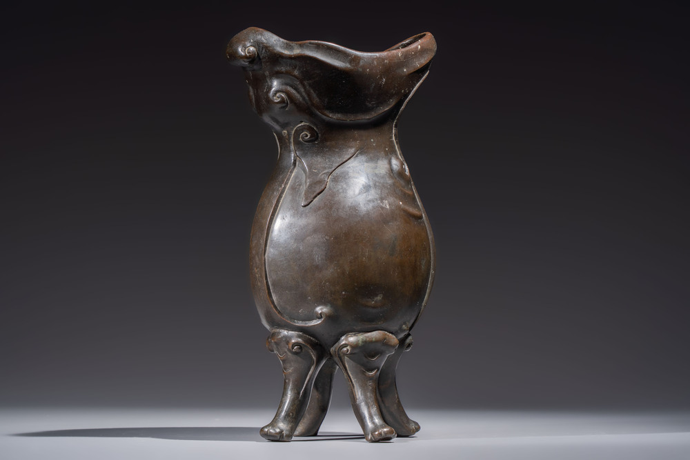 An unusual Chinese zoomorphic 'Mythical Beast' bronze vase, Kangxi