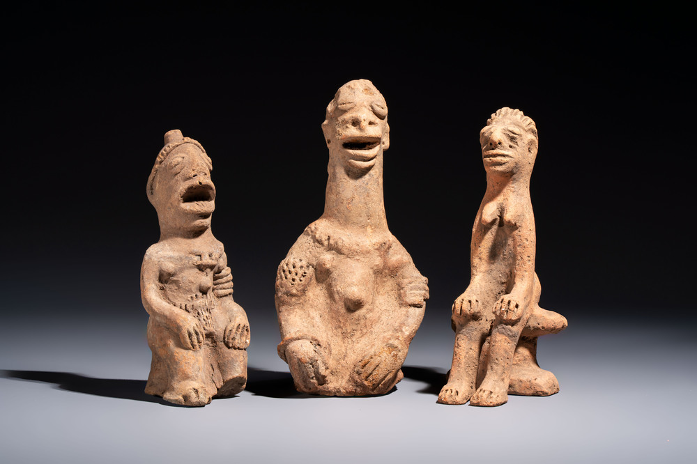 Three fine terracotta 'Komaland' figures, Ghana, 13/16th C.