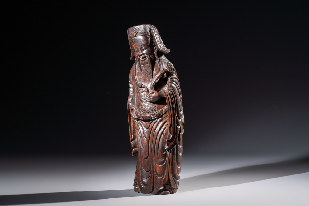 A large Chinese carved bamboo figure of Lu Xing, 19th C.