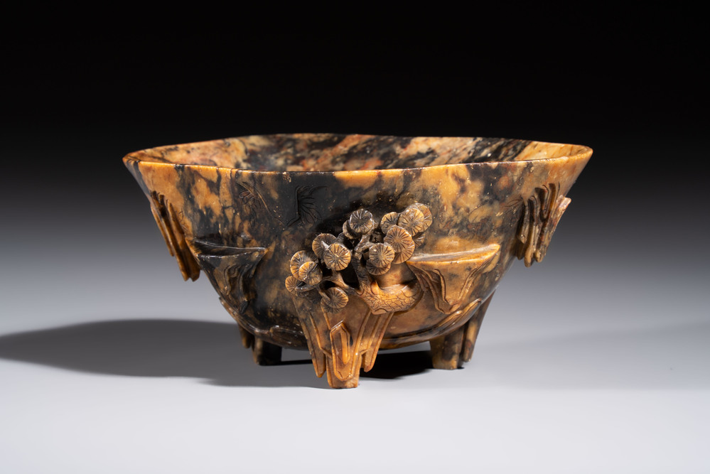 A Chinese soapstone libation cup, 18/19th C.