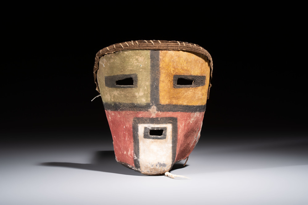 A rare Hopi leather Tuma Uyim Kachina mask, Arizona, Southwest United States, early 20th C.