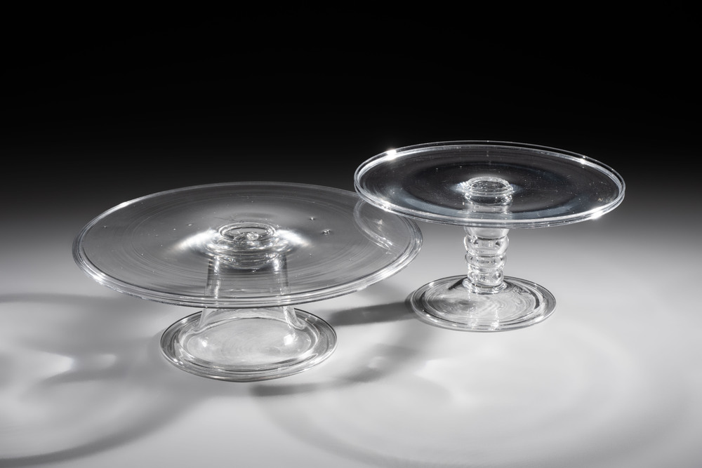 Two glass pedestal tazze, England, 18th C.